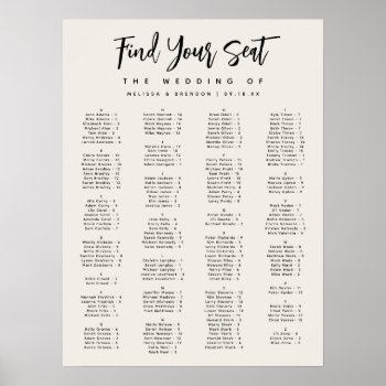 Modern Script Off-white Alphabetical Seating Chart by GraphicBrat at Zazzle