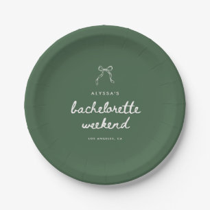 Modern Script Olive Green Coquette Bachelorette Paper Plates