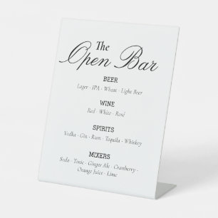 Modern Script Open Bar Event Pedestal Sign