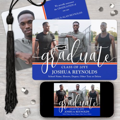 Modern Script Orange and Blue 4 Photo Graduation