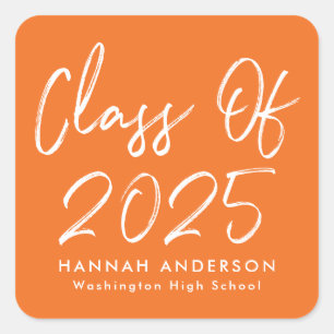 Modern Script Orange Class of 2025 Graduation Square Sticker