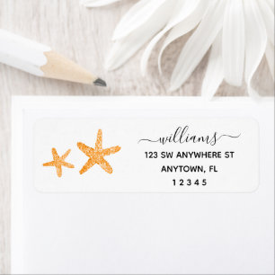 Modern Script Orange Starfish Return Address Label