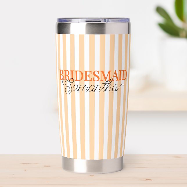 Modern Script Orange Striped Chic Bridesmaid Name Insulated Tumbler (Modern Script Orange Striped Chic Bridesmaid Name Insulated Tumbler)