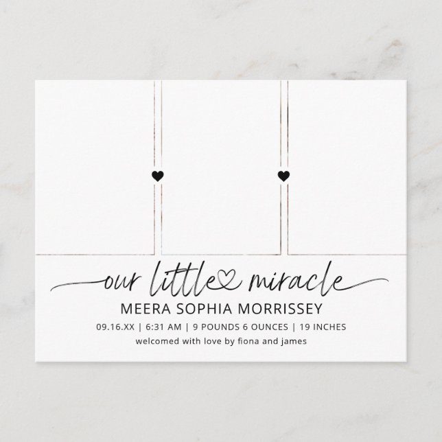 Modern Script Our Little Miracle Photos Birth Announcement Postcard (Front)