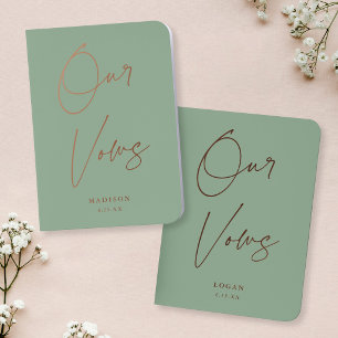 Modern Script Our Vows Wedding Sage Green Gold Foil Vow Books