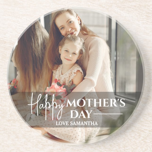  Modern Script Overlay 1 Photo Happy Mothers Day  Coaster (Front)