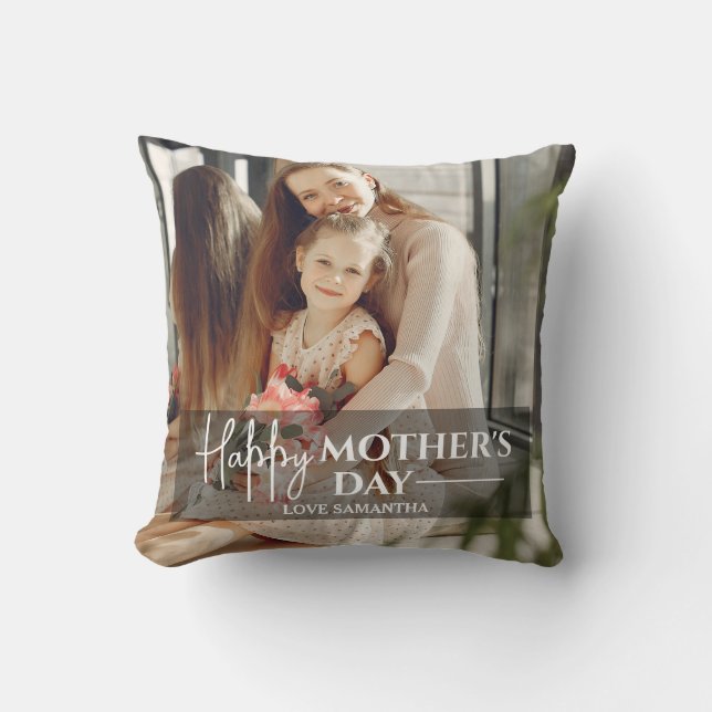  Modern Script Overlay 1 Photo Happy Mothers Day  Throw Pillow (Front)