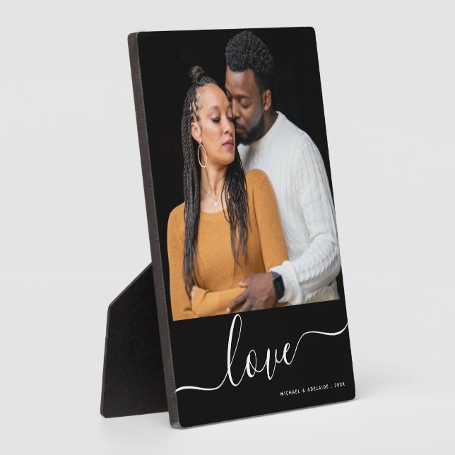 Modern Script Overlay Personalized Couples Photo Plaque (Side)