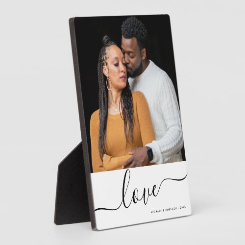 Modern Script Overlay Personalized Couples Photo Plaque