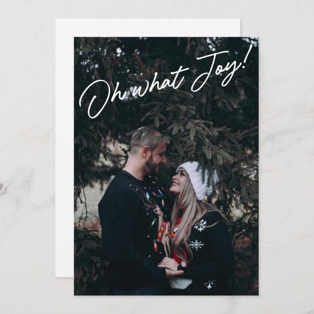 Modern Script Overlay Photo Holiday Engagement Invitation (Front/Back)