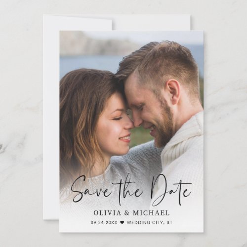 Modern Script Overlay Photo Wedding Save The Date