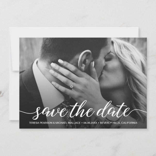 Modern Script Overlay Save The Date Photo (Front)