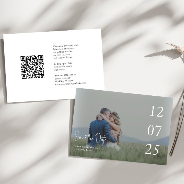 Modern Script Overlay Wedding QR code Save The Date (Creator Uploaded)