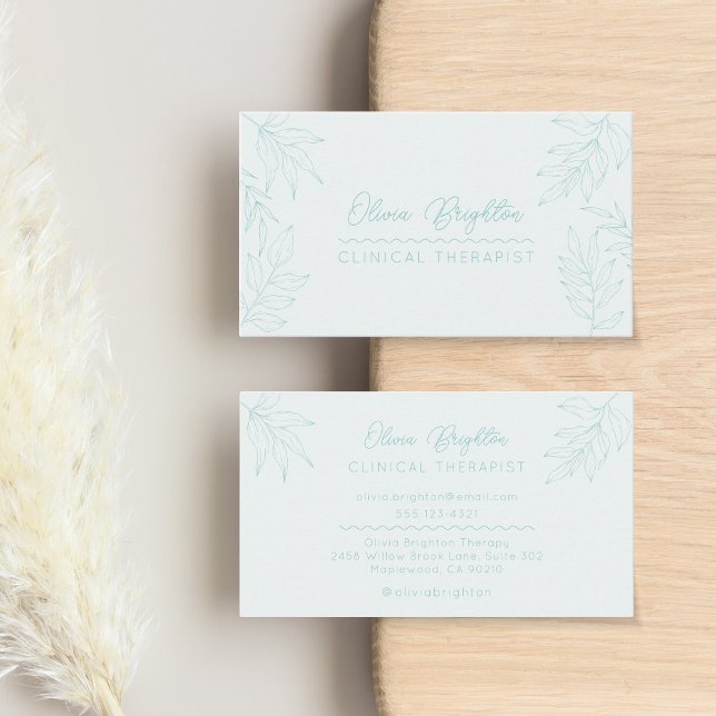 Modern Script Pale Light Teal Therapist Business Card (Creator Uploaded)