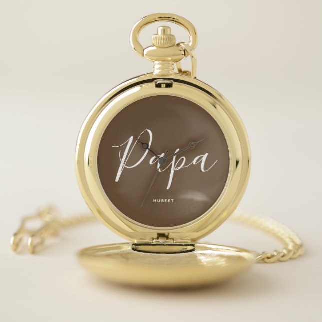 Modern Script Papa Personalized Gold Pocket Watch (Inside)