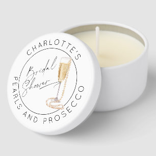 Modern script Pearls and Prosecco Bridal shower Mini Candle Favors