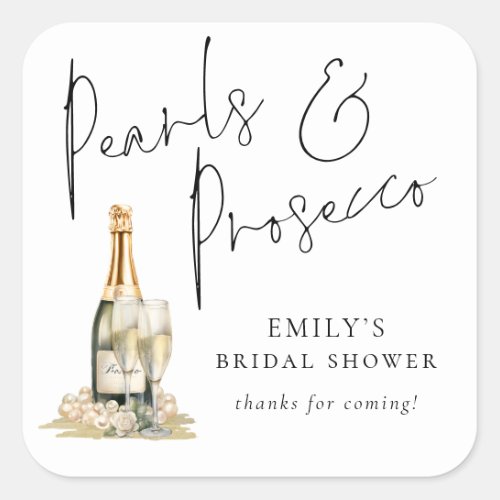 Modern Script Pearls Prosecco Bridal Shower Thanks Square Sticker