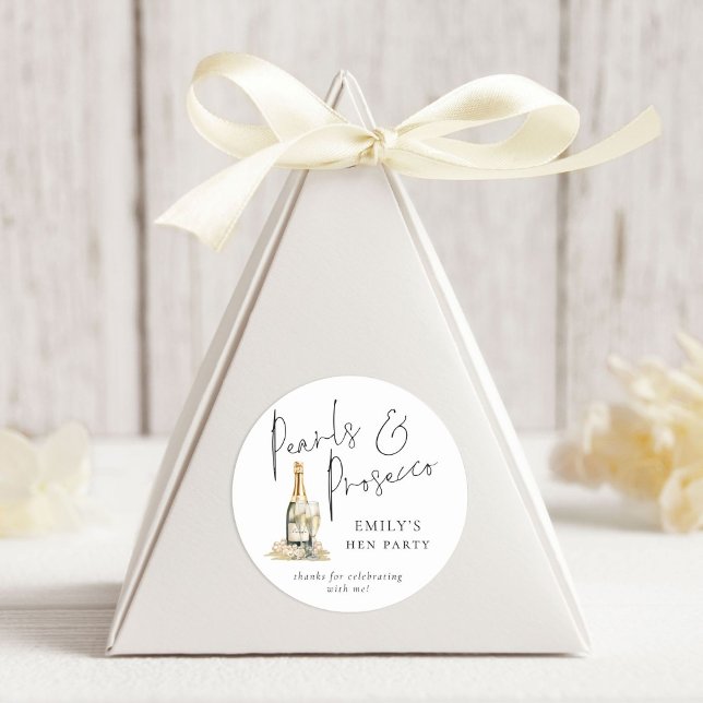 Modern Script Pearls Prosecco Hen Party Thanks Classic Round Sticker (Creator Uploaded)