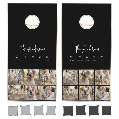 Modern script personal 5 family gift poster cornhole set