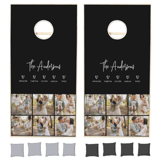 Modern script personal 5 family gift poster cornhole set (Set)
