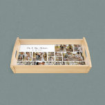 Modern script personal family photo collage gift serving tray<br><div class="desc">Family couple multi photo collage personalized home decor gift.</div>