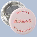 Modern Script Personalized Bachelorette Party Button<br><div class="desc">A modern chic typography design in orange and blush pink for your guests to celebrate a special bachelorette party in style.  Change the text to personalize.</div>