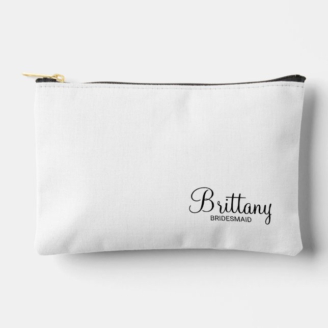 Modern Script Personalized Bridesmaid Accessory Pouch (Front)