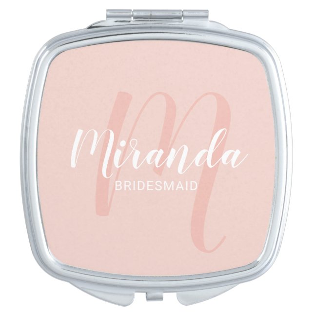 Modern Script Personalized Bridesmaid Compact Mirror (Front)
