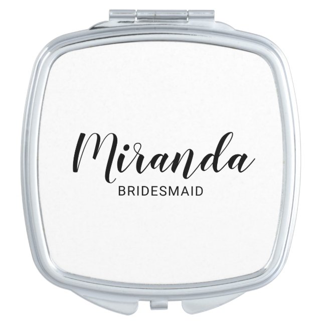 Modern Script Personalized Bridesmaid Compact Mirror (Front)