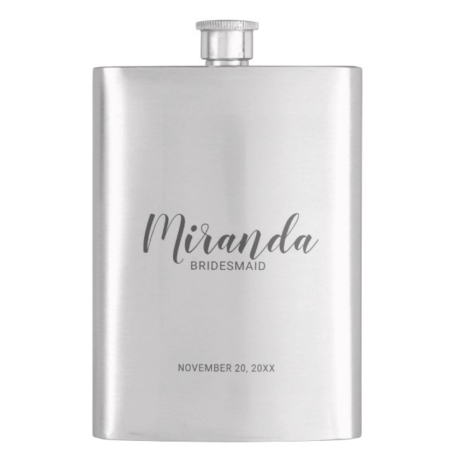 Modern Script Personalized Bridesmaid Flask (Front)