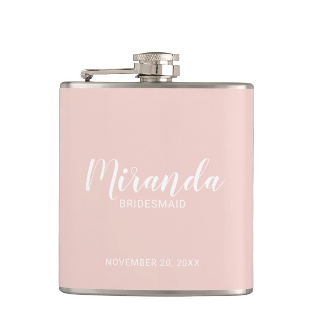 Modern Script Personalized Bridesmaid Flask (Front)