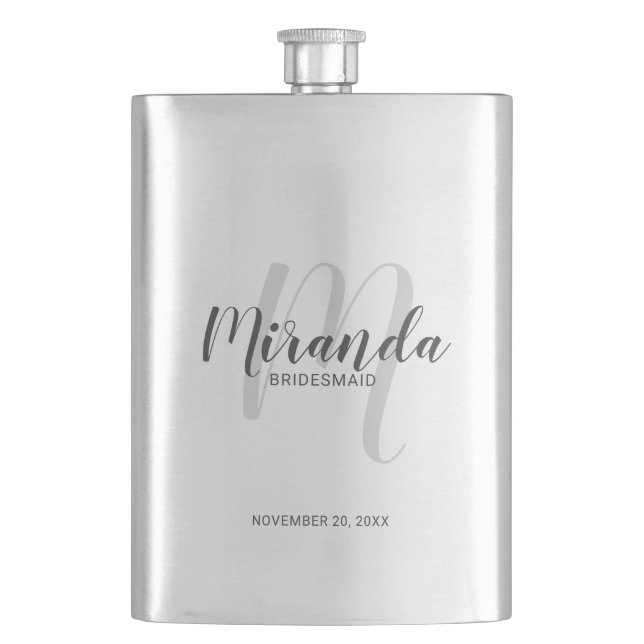 Modern Script Personalized Bridesmaid Flask (Front)