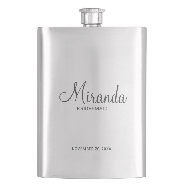 Modern Script Personalized Bridesmaid Flask (Front)