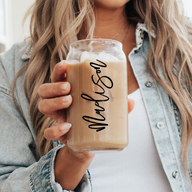 Modern Script Personalized Bridesmaid Gift Name Can Glass (Creator Uploaded)