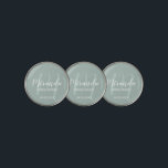 Modern Script Personalized Bridesmaid Golf Ball Marker<br><div class="desc">Add a personal touch to your wedding with personalized bridesmaid golf ball marker. This golf ball marker features personalized bridesmaid's name in white modern script font style and monogram in sage green modern script font style as background with title and wedding date in white modern sans serif font style on...</div>