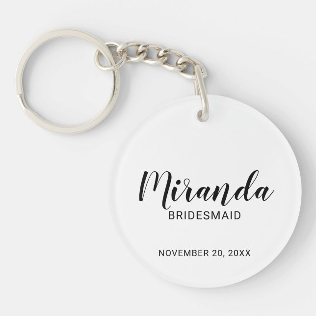 Modern Script Personalized Bridesmaid Keychain (Front)