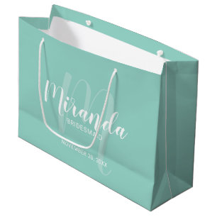 Modern Script Personalized Bridesmaid Mint Green Large Gift Bag