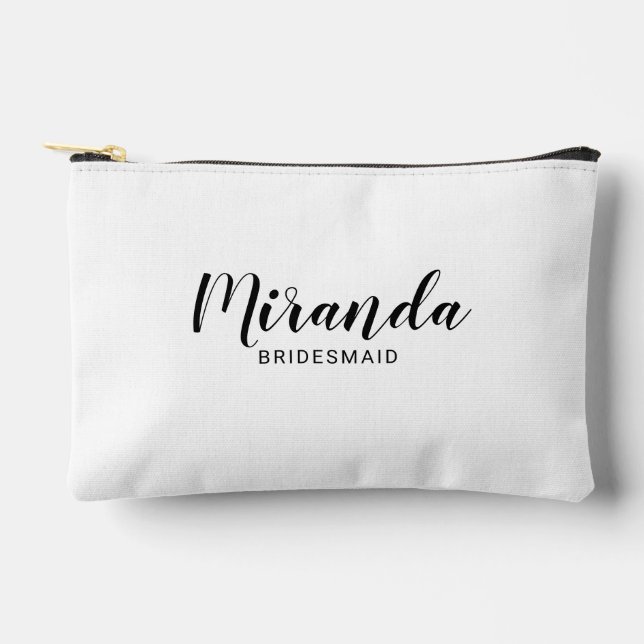 Modern Script Personalized Bridesmaid Name Accessory Pouch (Front)