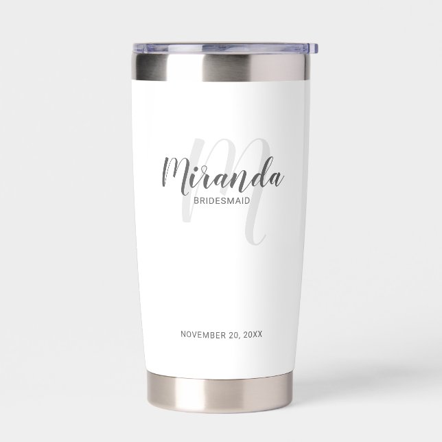 Modern Script Personalized Bridesmaid Name Insulated Tumbler (Left)