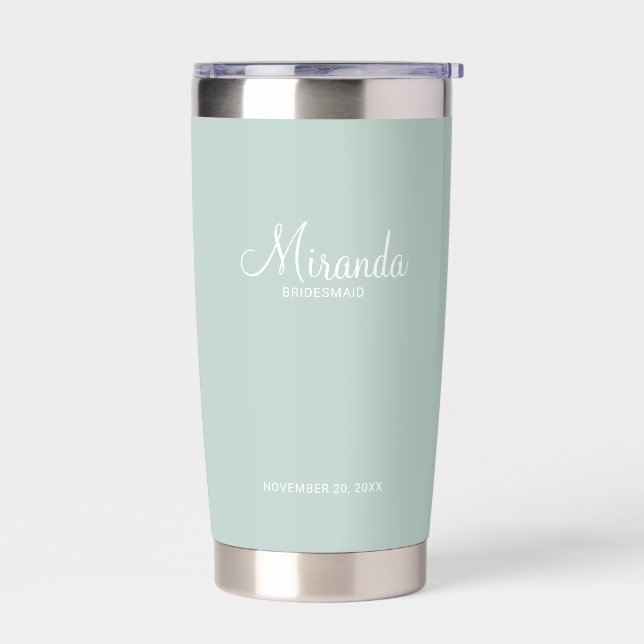 Modern Script Personalized Bridesmaid Name Insulated Tumbler (Left)