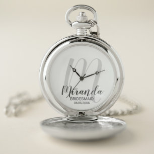 Modern Script Personalized Bridesmaid Pocket Watch
