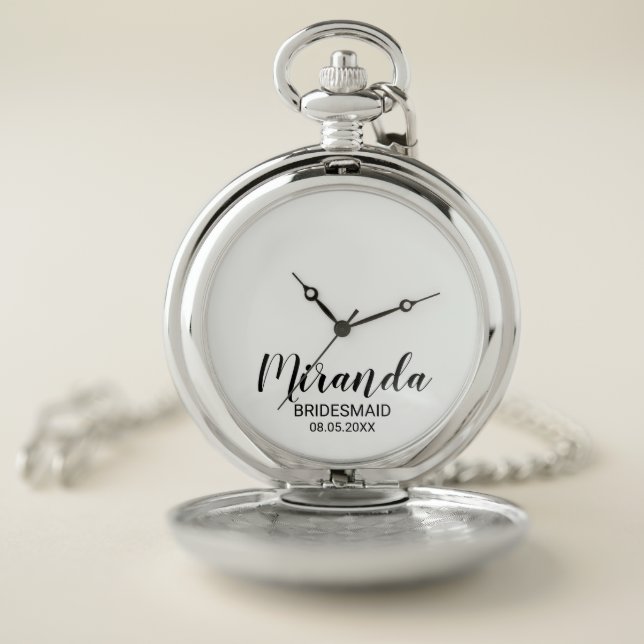 Modern Script Personalized Bridesmaid Pocket Watch (Inside)