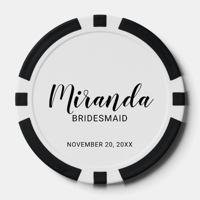 Modern Script Personalized Bridesmaid Poker Chips (Front)