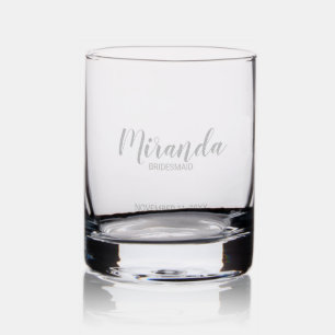 Modern Script Personalized Bridesmaid Rocks Glass