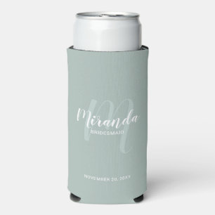 Modern Script Personalized Bridesmaid Seltzer Can Cooler