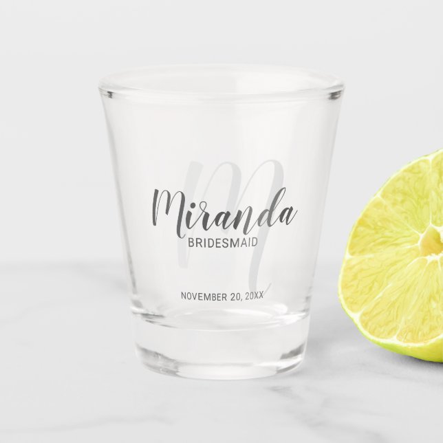 Modern Script Personalized Bridesmaid Shot Glass (Front)
