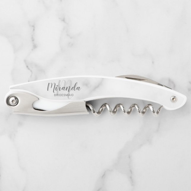 Modern Script Personalized Bridesmaid Waiter's Corkscrew (Front)