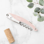 Modern Script Personalized Bridesmaid Waiter's Corkscrew<br><div class="desc">Personalized Bridesmaid Gifts
featuring personalized bridesmaid's name in white script font style with title in modern sans serif font style on pink blush pink background.

Also perfect for maid of honor,  mother of the bride and more.</div>