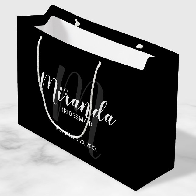 Modern Script Personalized Bridesmaids Black Large Gift Bag (Creator Uploaded)