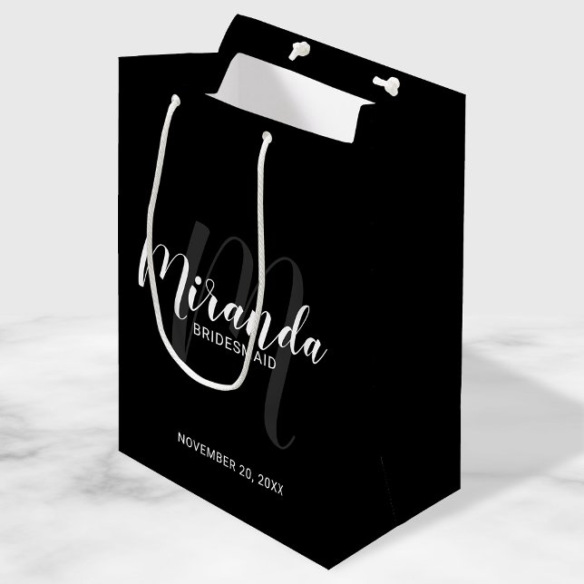 Modern Script Personalized Bridesmaids Black Medium Gift Bag (Creator Uploaded)